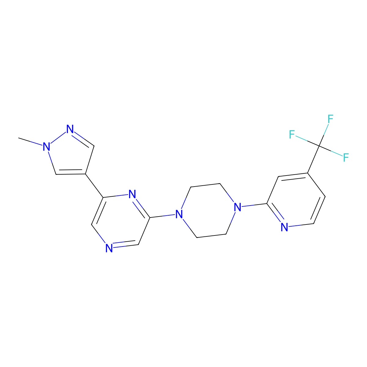 2-(1-methyl-1H-pyrazol-4-yl)-6-{4-[4-(trifluoromethyl)pyridin-2-yl]piperazin-1-yl}pyrazine molecular structure, CAS 2770609-30-6