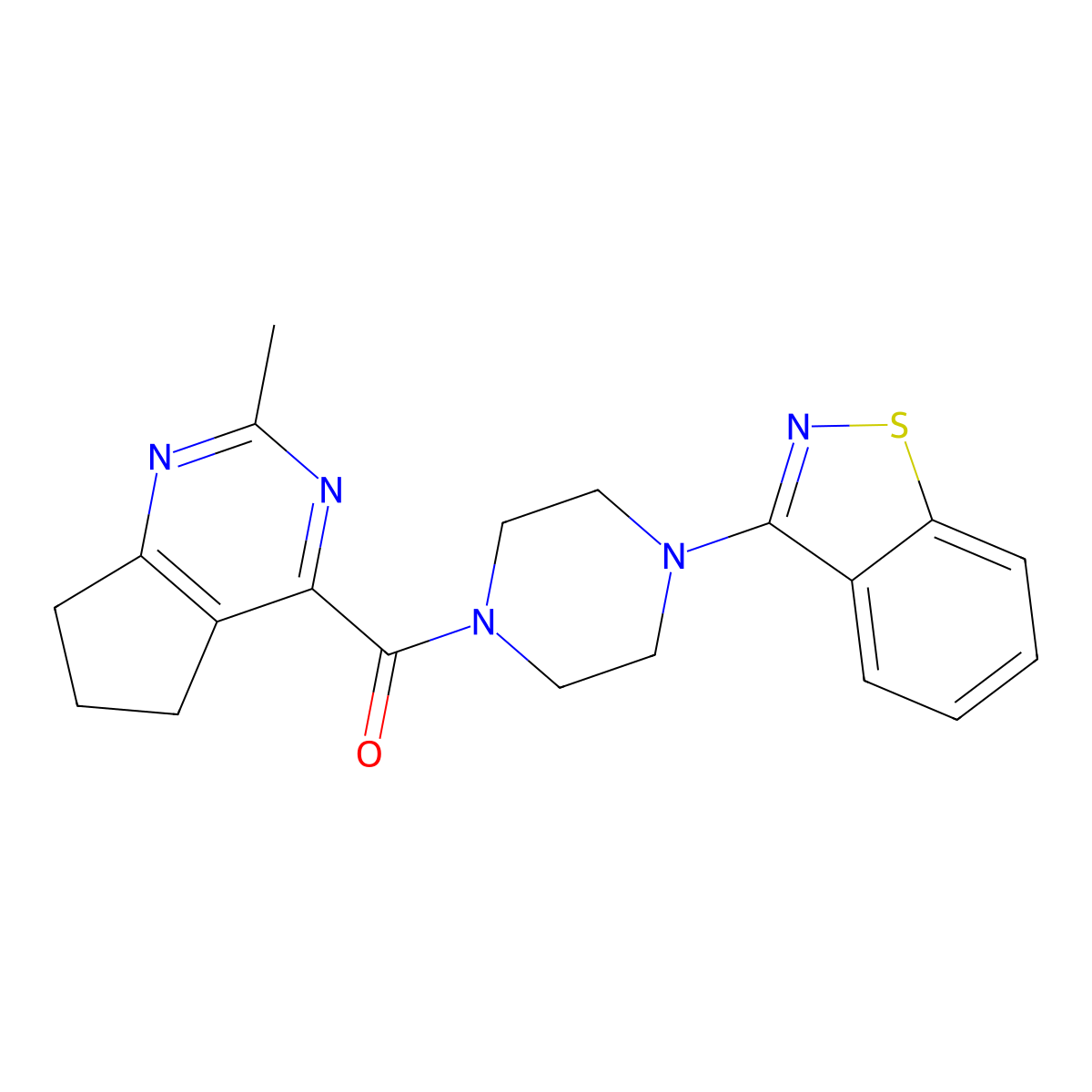 3-(4-{2-methyl-5H,6H,7H-cyclopenta[d]pyrimidine-4-carbonyl}piperazin-1-yl)-1,2-benzothiazole molecular structure, CAS 2770609-32-8