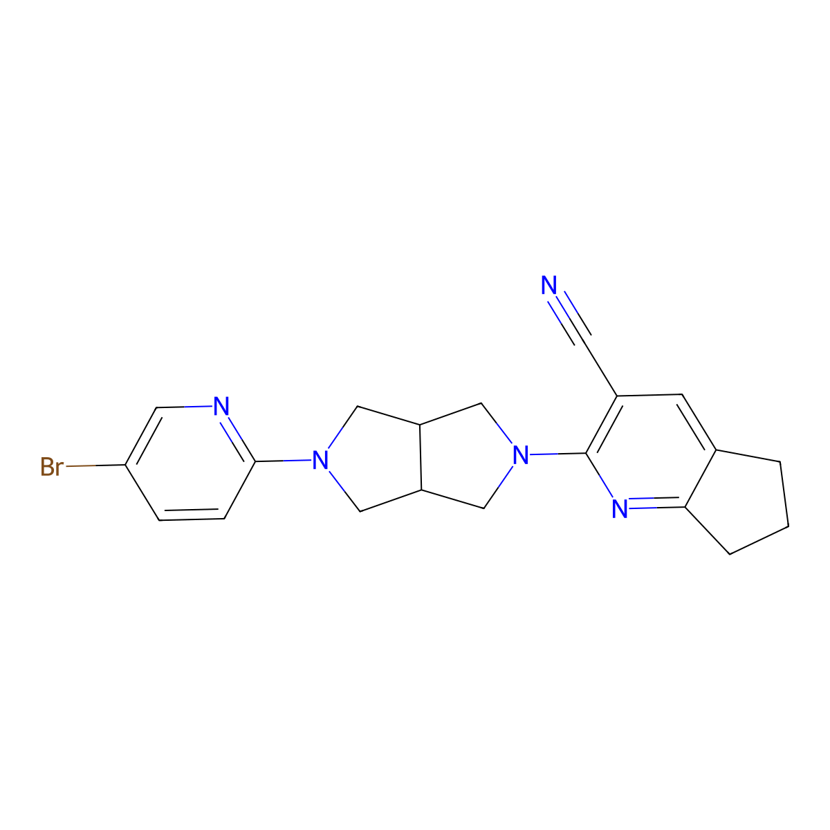 2-[5-(5-bromopyridin-2-yl)-octahydropyrrolo[3,4-c]pyrrol-2-yl]-5H,6H,7H-cyclopenta[b]pyridine-3-carbonitrile molecular structure, CAS 2770609-35-1