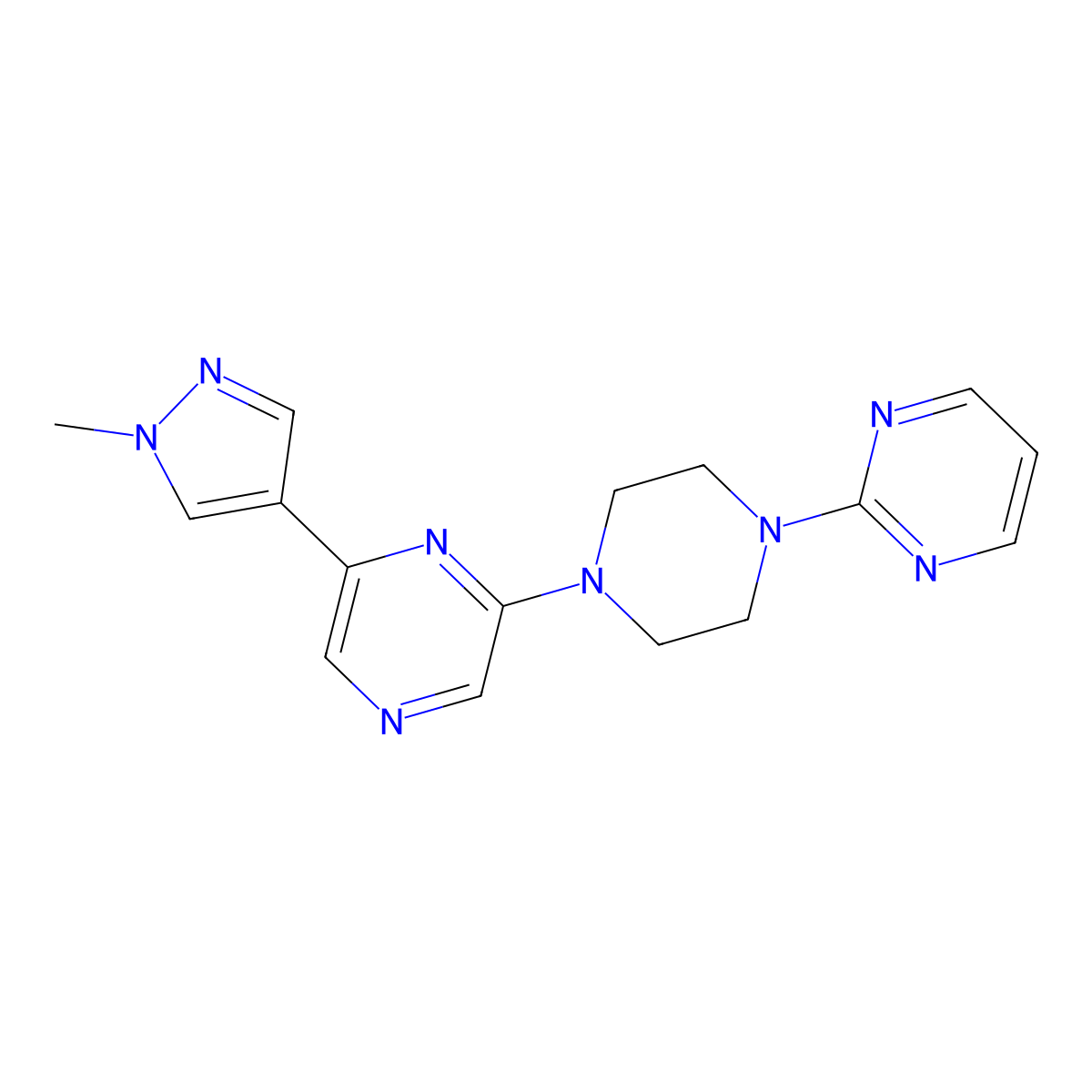2-(1-methyl-1H-pyrazol-4-yl)-6-[4-(pyrimidin-2-yl)piperazin-1-yl]pyrazine molecular structure, CAS 2770609-39-5