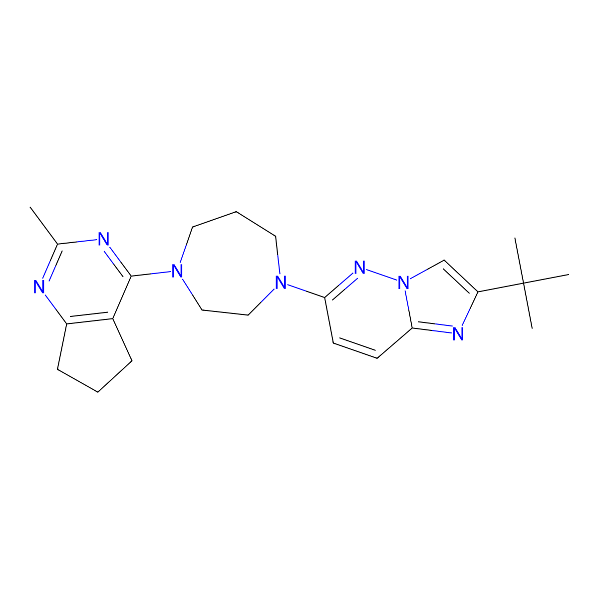 1-{2-tert-butylimidazo[1,2-b]pyridazin-6-yl}-4-{2-methyl-5H,6H,7H-cyclopenta[d]pyrimidin-4-yl}-1,4-diazepane molecular structure, CAS 2770609-40-8