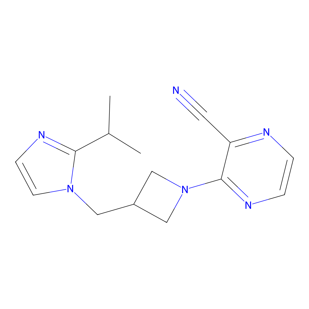3-(3-{[2-(propan-2-yl)-1H-imidazol-1-yl]methyl}azetidin-1-yl)pyrazine-2-carbonitrile molecular structure, CAS 2770609-44-2