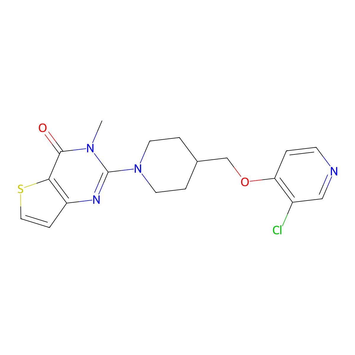 2-(4-{[(3-chloropyridin-4-yl)oxy]methyl}piperidin-1-yl)-3-methyl-3H,4H-thieno[3,2-d]pyrimidin-4-one molecular structure, CAS 2770609-48-6