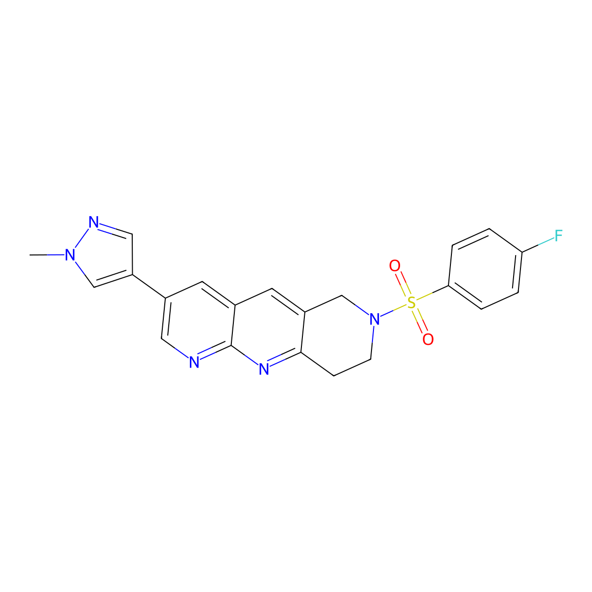 4-[7-(4-fluorobenzenesulfonyl)-6H,7H,8H,9H-pyrido[2,3-b]1,6-naphthyridin-3-yl]-1-methyl-1H-pyrazole molecular structure, CAS 2770609-49-7