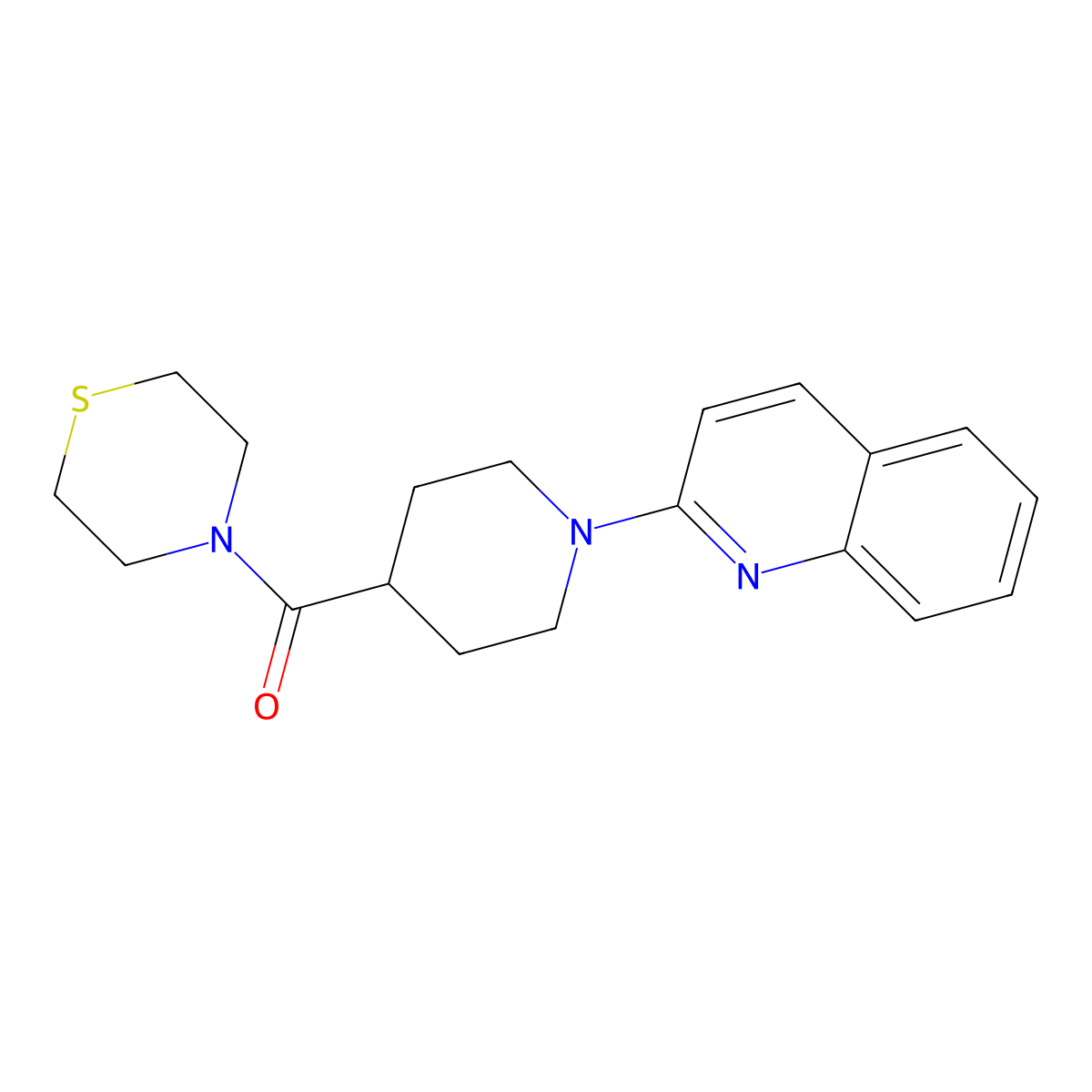 2-[4-(Thiomorpholine-4-carbonyl)piperidin-1-yl]quinoline molecular structure, CAS 2770609-53-3