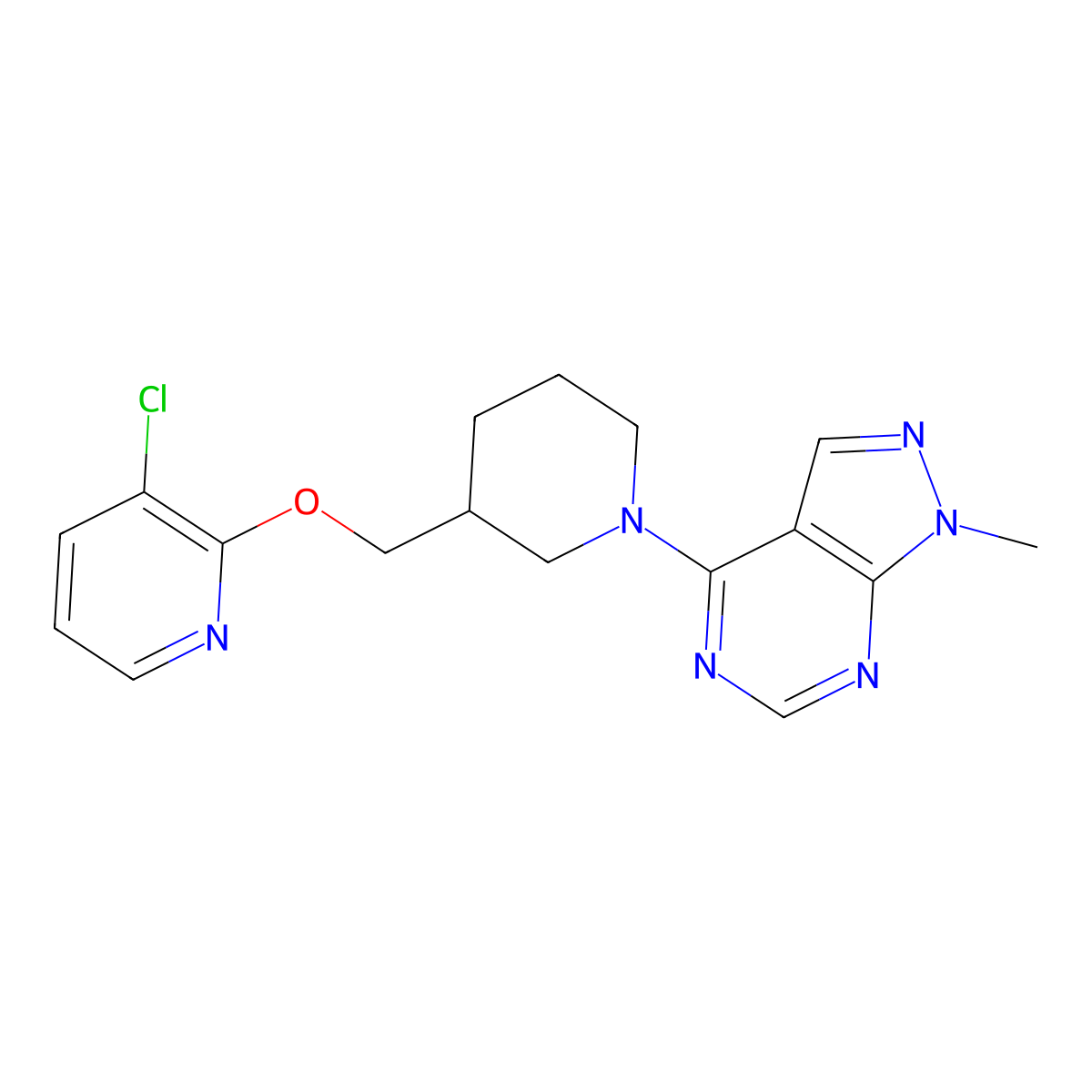 3-chloro-2-[(1-{1-methyl-1H-pyrazolo[3,4-d]pyrimidin-4-yl}piperidin-3-yl)methoxy]pyridine molecular structure, CAS 2770609-54-4