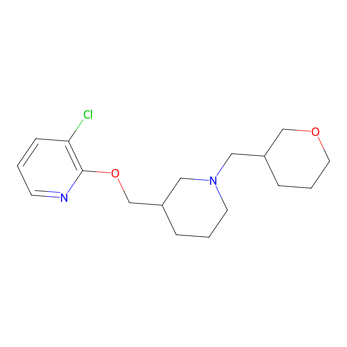 3-Chloro-2-({1-[(oxan-3-yl)methyl]piperidin-3-yl}methoxy)pyridine molecular structure, CAS 2770609-55-5