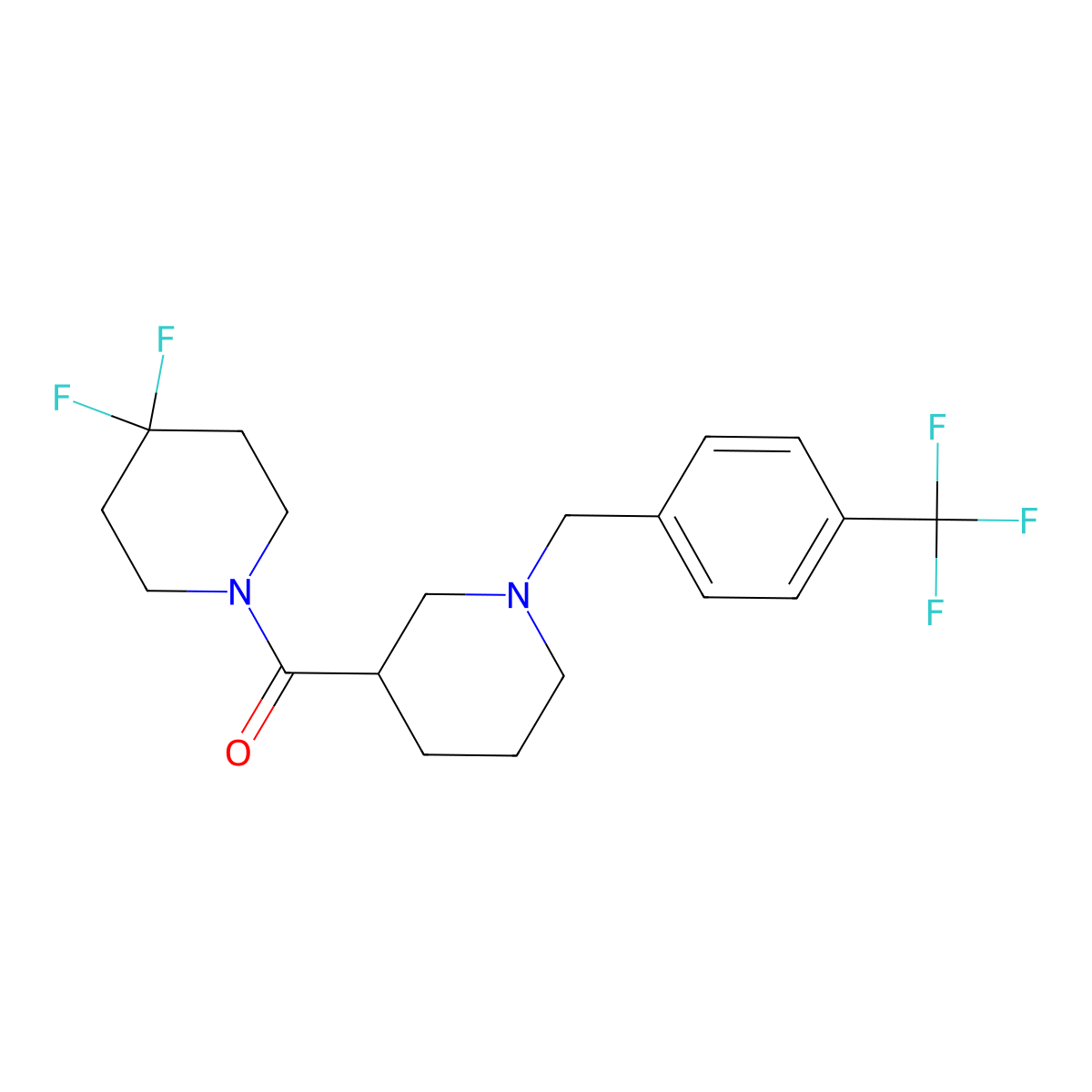 4,4-Difluoro-1-(1-{[4-(trifluoromethyl)phenyl]methyl}piperidine-3-carbonyl)piperidine molecular structure, CAS 2770609-64-6
