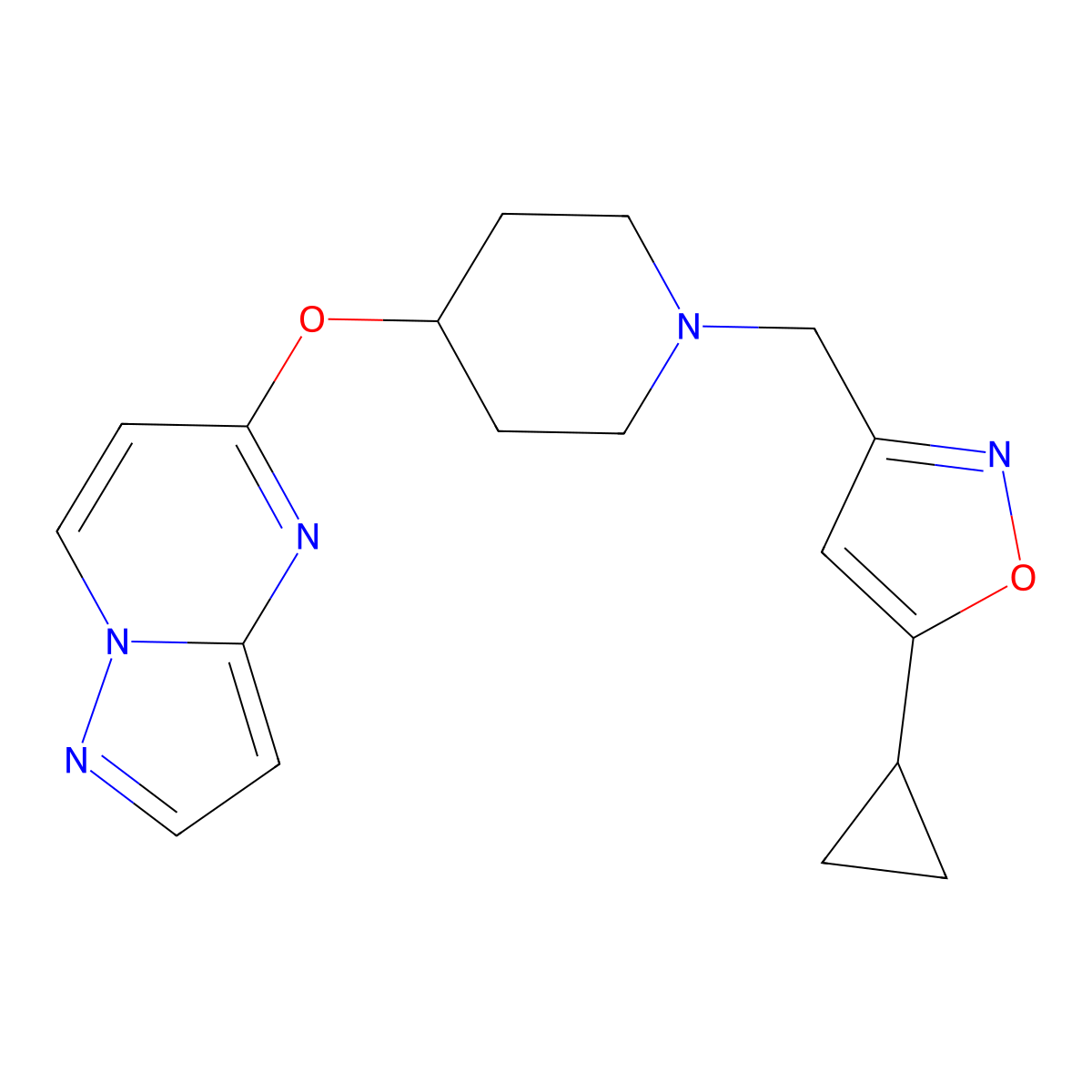 1-[(5-Cyclopropyl-1,2-oxazol-3-yl)methyl]-4-{pyrazolo[1,5-a]pyrimidin-5-yloxy}piperidine molecular structure, CAS 2770609-66-8