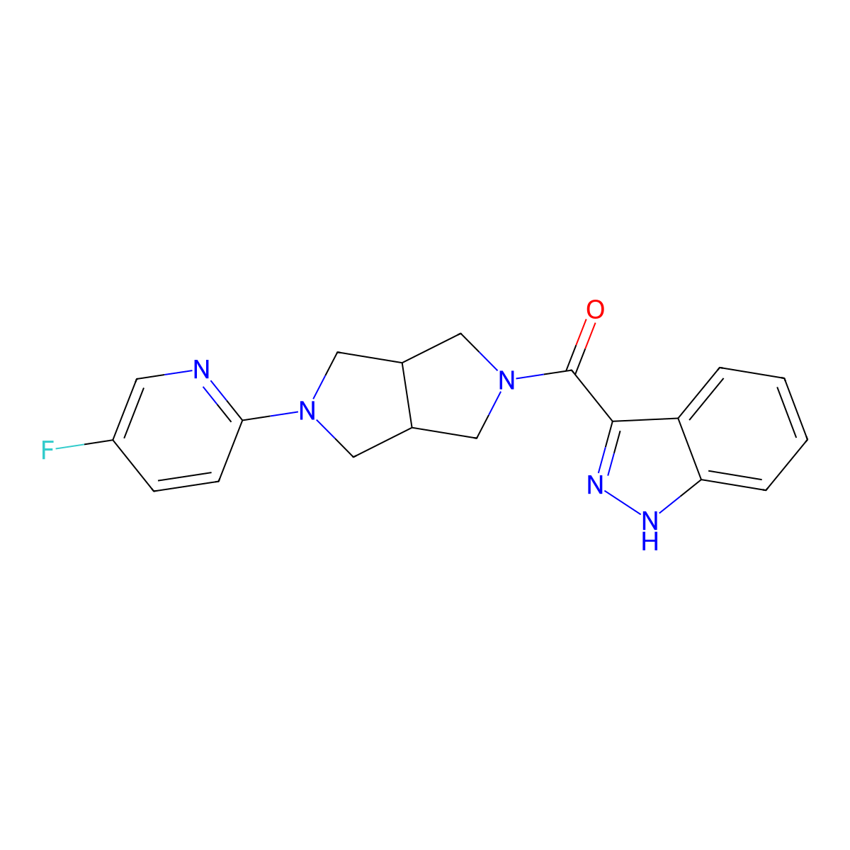 3-[5-(5-fluoropyridin-2-yl)-octahydropyrrolo[3,4-c]pyrrole-2-carbonyl]-1H-indazole molecular structure, CAS 2770609-68-0