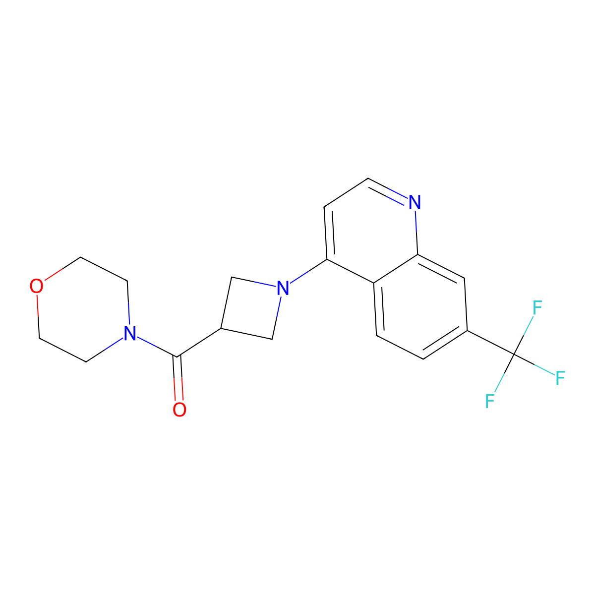 4-[3-(Morpholine-4-carbonyl)azetidin-1-yl]-7-(trifluoromethyl)quinoline molecular structure, CAS 2770609-73-7