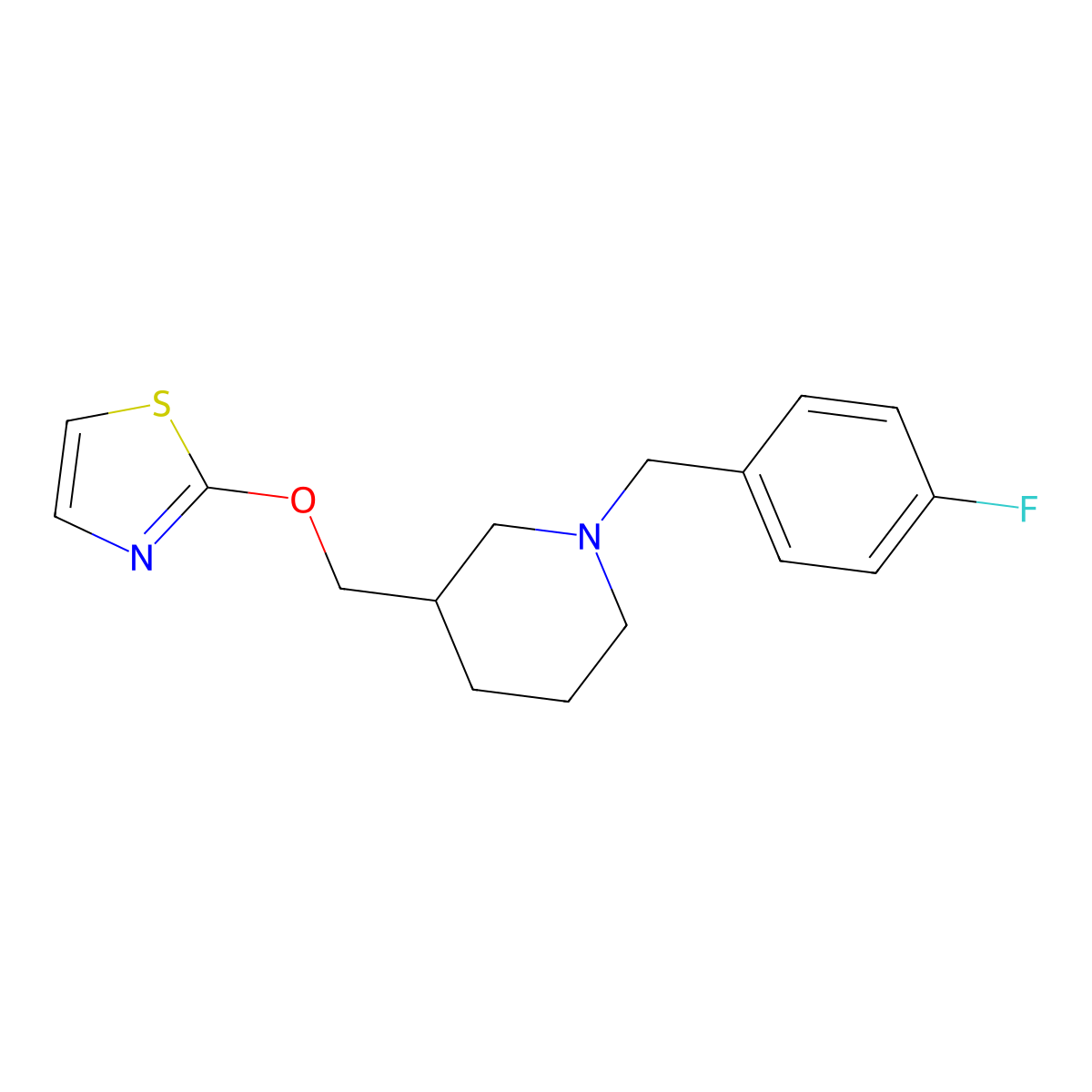 1-[(4-Fluorophenyl)methyl]-3-[(1,3-thiazol-2-yloxy)methyl]piperidine molecular structure, CAS 2770609-79-3