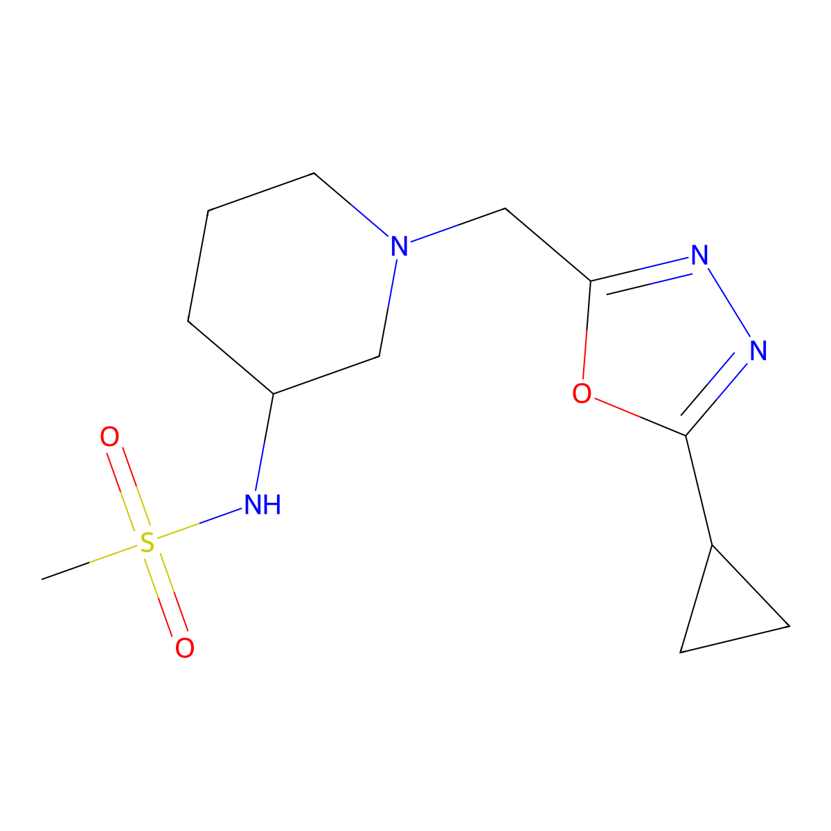 N-{1-[(5-cyclopropyl-1,3,4-oxadiazol-2-yl)methyl]piperidin-3-yl}methanesulfonamide molecular structure, CAS 2770609-80-6