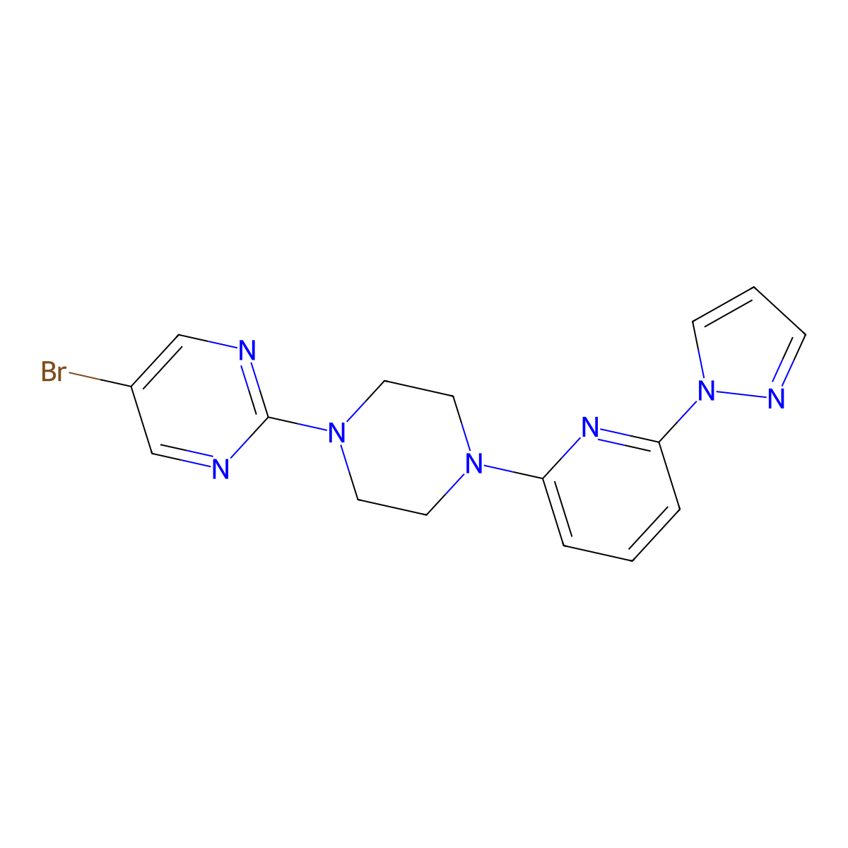 5-bromo-2-{4-[6-(1H-pyrazol-1-yl)pyridin-2-yl]piperazin-1-yl}pyrimidine molecular structure, CAS 2770609-83-9