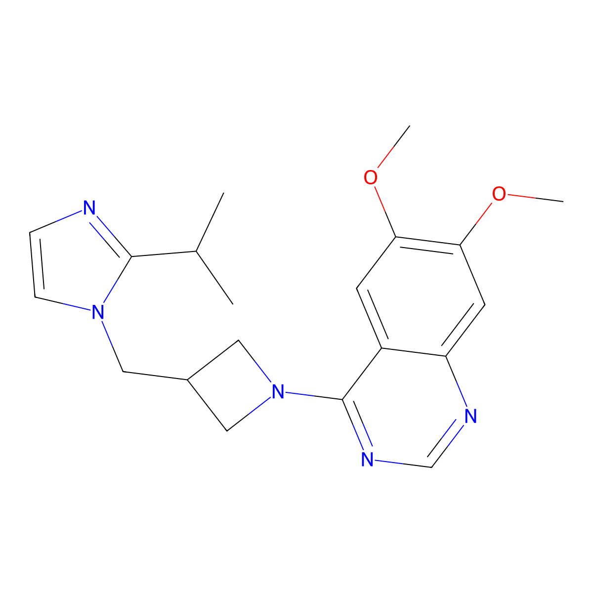 6,7-dimethoxy-4-(3-{[2-(propan-2-yl)-1H-imidazol-1-yl]methyl}azetidin-1-yl)quinazoline molecular structure, CAS 2770609-86-2