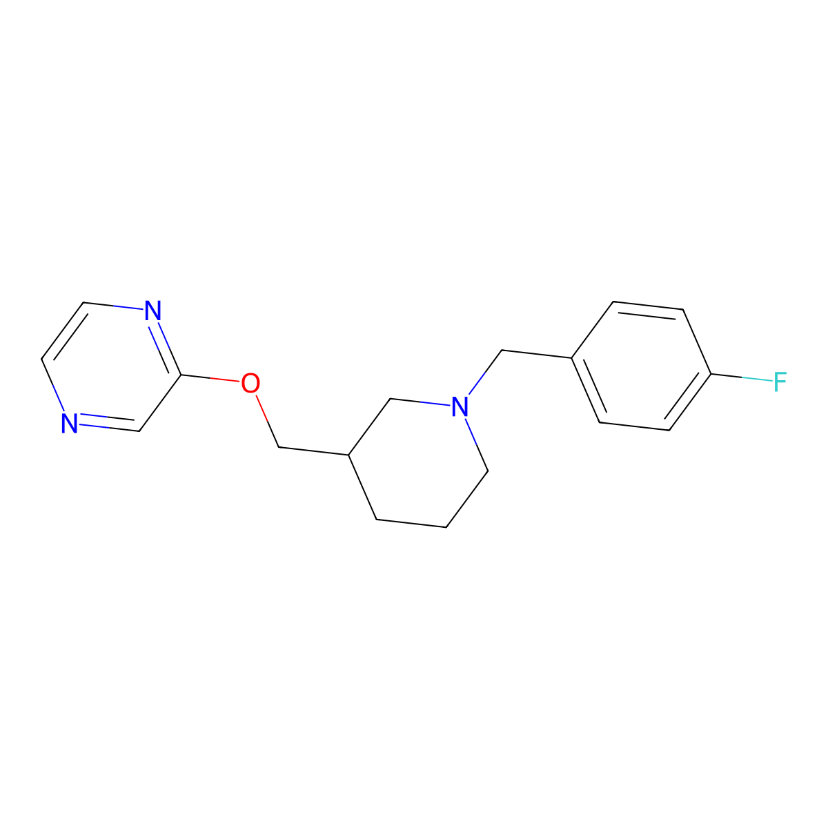 2-({1-[(4-Fluorophenyl)methyl]piperidin-3-yl}methoxy)pyrazine molecular structure, CAS 2770609-87-3