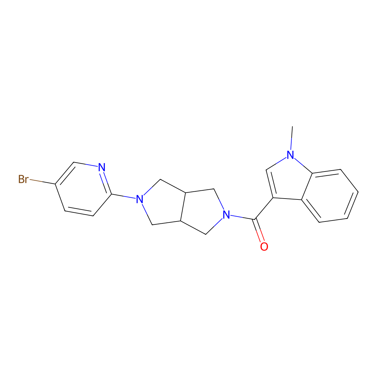 3-[5-(5-bromopyridin-2-yl)-octahydropyrrolo[3,4-c]pyrrole-2-carbonyl]-1-methyl-1H-indole molecular structure, CAS 2770609-89-5