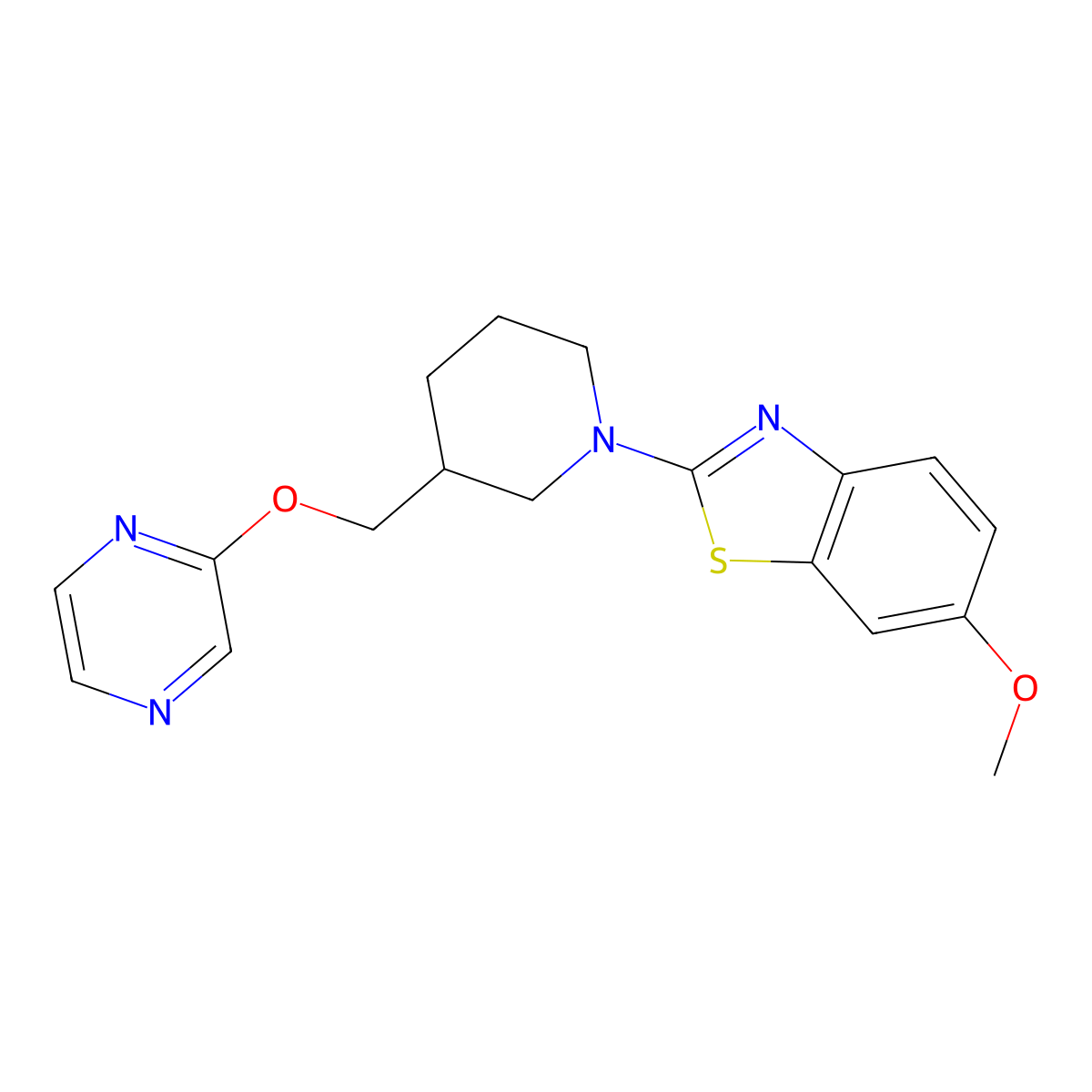 6-Methoxy-2-{3-[(pyrazin-2-yloxy)methyl]piperidin-1-yl}-1,3-benzothiazole molecular structure, CAS 2770609-92-0