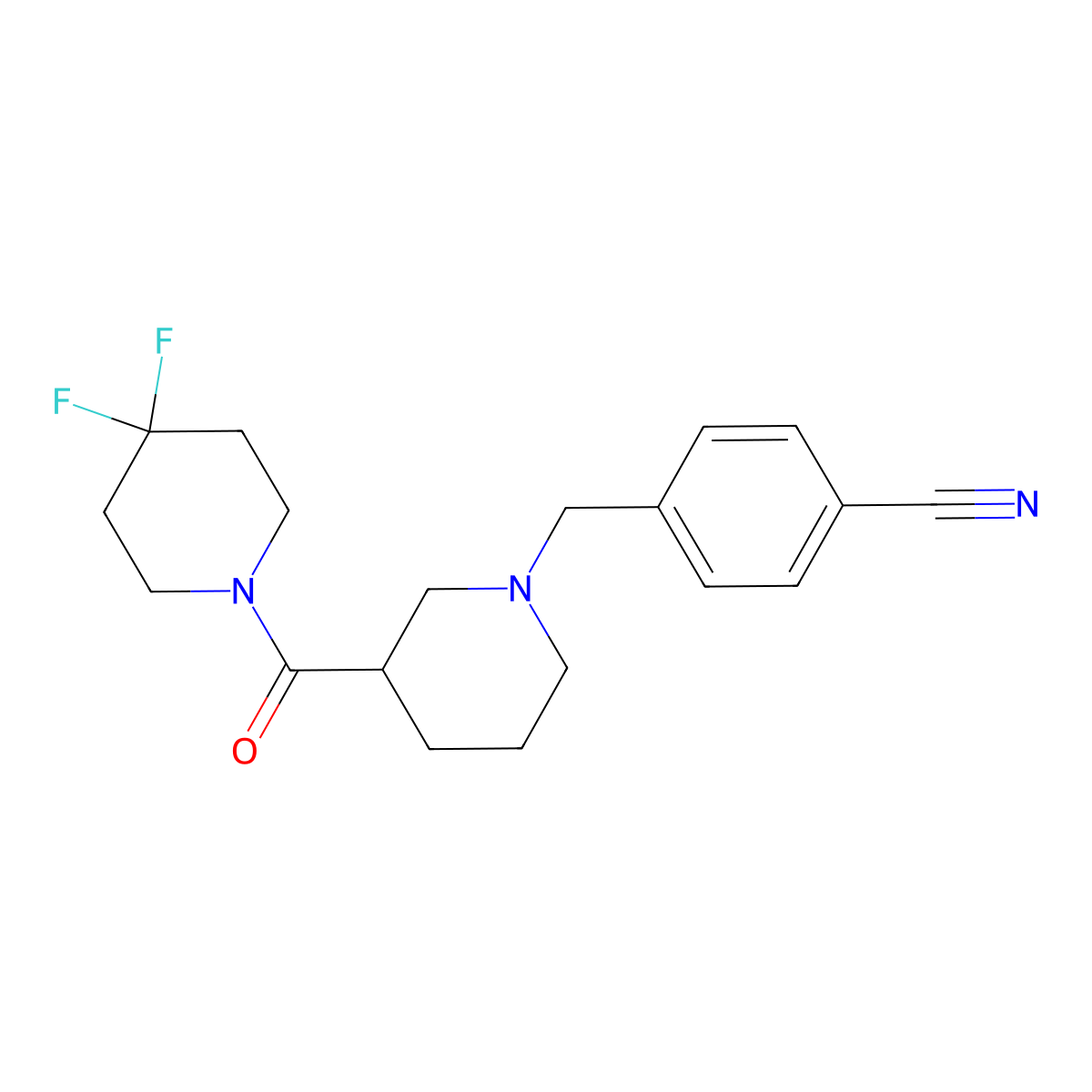 4-{[3-(4,4-Difluoropiperidine-1-carbonyl)piperidin-1-yl]methyl}benzonitrile molecular structure, CAS 2770609-95-3