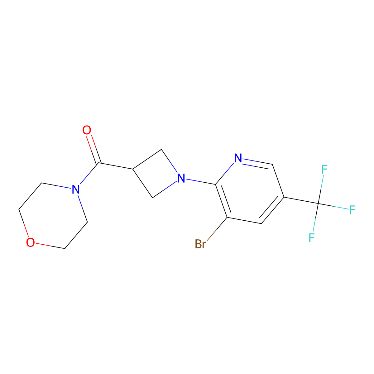 4-{1-[3-Bromo-5-(trifluoromethyl)pyridin-2-yl]azetidine-3-carbonyl}morpholine molecular structure, CAS 2770609-97-5