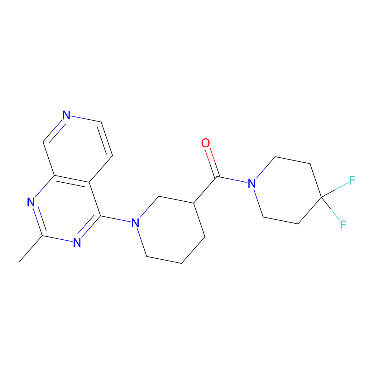 3-(4,4-Difluoropiperidine-1-carbonyl)-1-{2-methylpyrido[3,4-d]pyrimidin-4-yl}piperidine molecular structure, CAS 2770610-02-9
