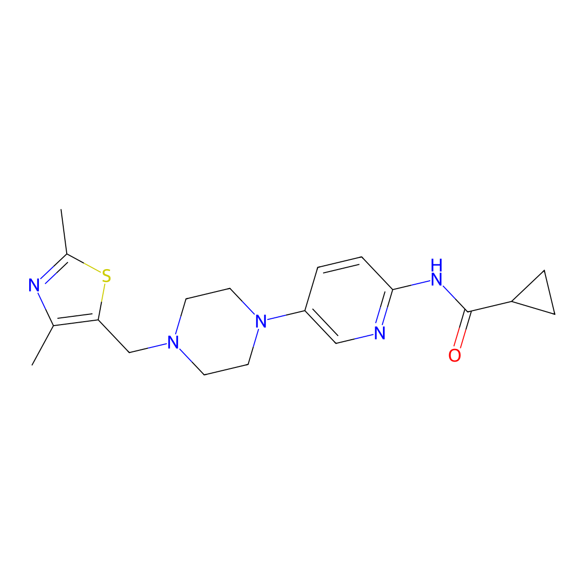 N-(5-{4-[(2,4-dimethyl-1,3-thiazol-5-yl)methyl]piperazin-1-yl}pyridin-2-yl)cyclopropanecarboxamide molecular structure, CAS 2770610-05-2