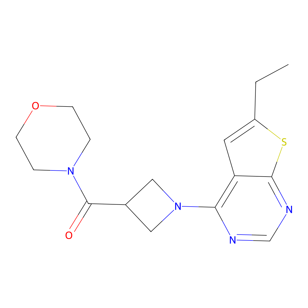4-(1-{6-Ethylthieno[2,3-d]pyrimidin-4-yl}azetidine-3-carbonyl)morpholine molecular structure, CAS 2770610-09-6