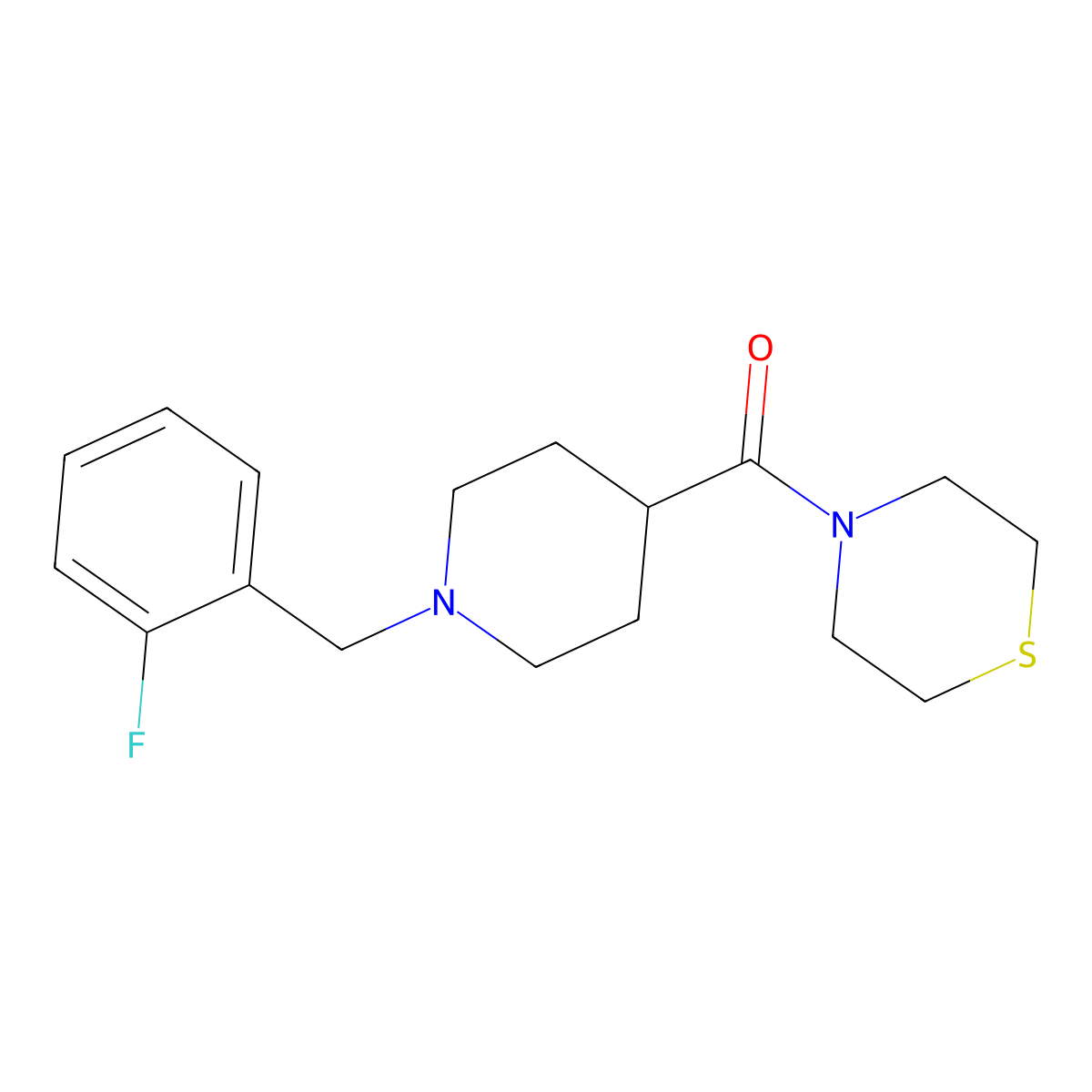 4-{1-[(2-Fluorophenyl)methyl]piperidine-4-carbonyl}thiomorpholine molecular structure, CAS 2770610-12-1