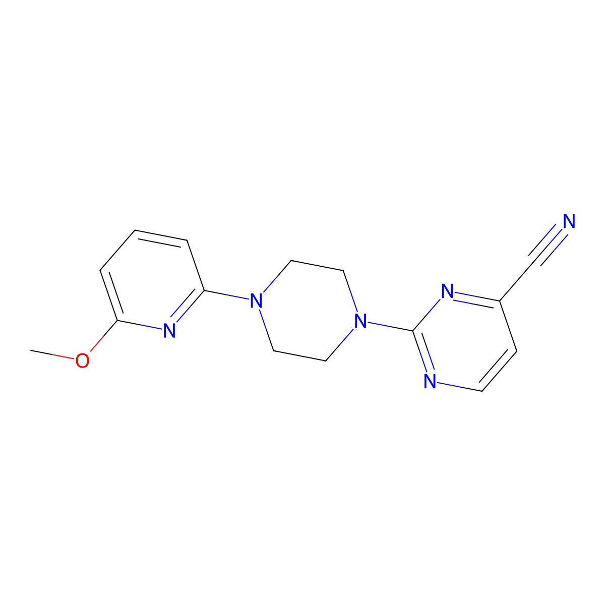 2-[4-(6-Methoxypyridin-2-yl)piperazin-1-yl]pyrimidine-4-carbonitrile molecular structure, CAS 2770610-13-2