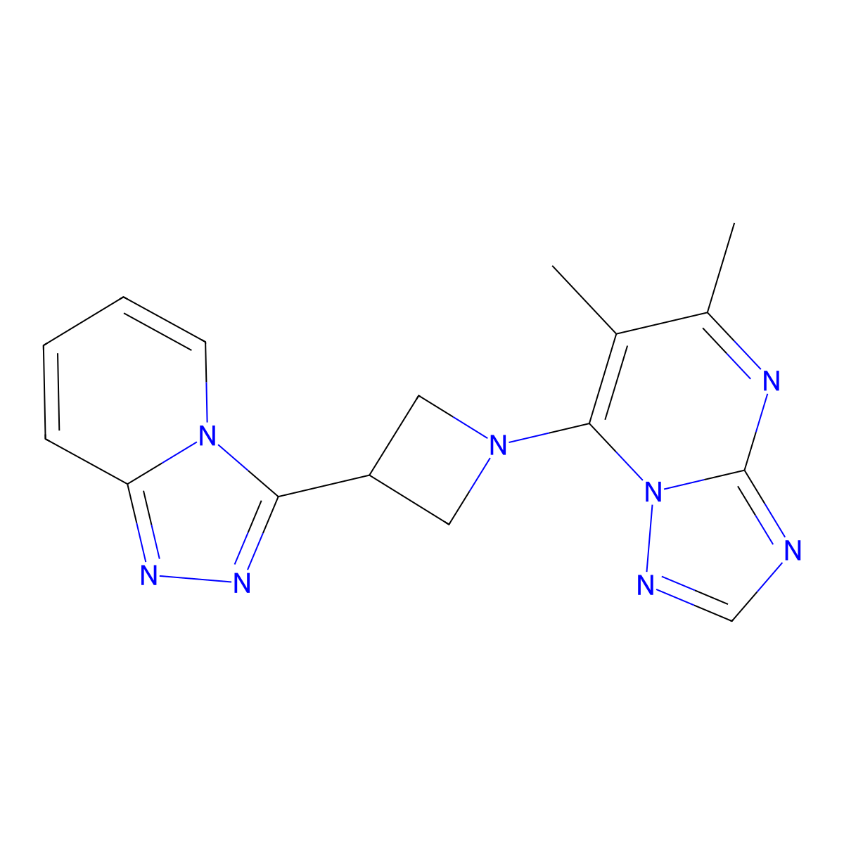 1-{5,6-Dimethyl-[1,2,4]triazolo[1,5-a]pyrimidin-7-yl}-3-{[1,2,4]triazolo[4,3-a]pyridin-3-yl}azetidine molecular structure, CAS 2770610-14-3