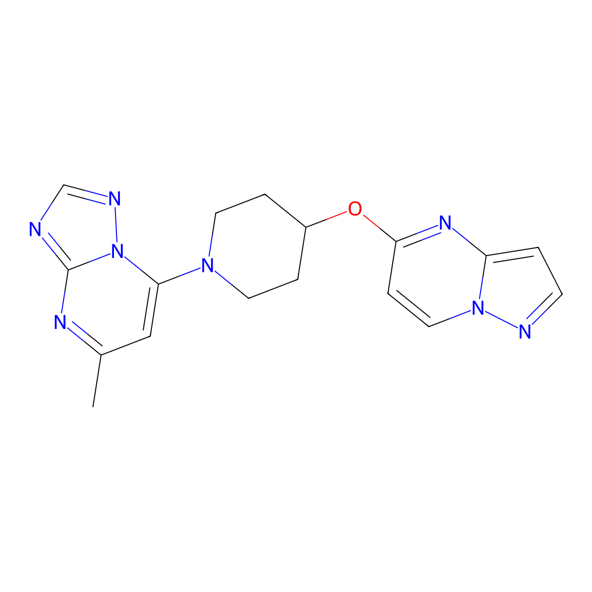1-{5-Methyl-[1,2,4]triazolo[1,5-a]pyrimidin-7-yl}-4-{pyrazolo[1,5-a]pyrimidin-5-yloxy}piperidine molecular structure, CAS 2770610-18-7