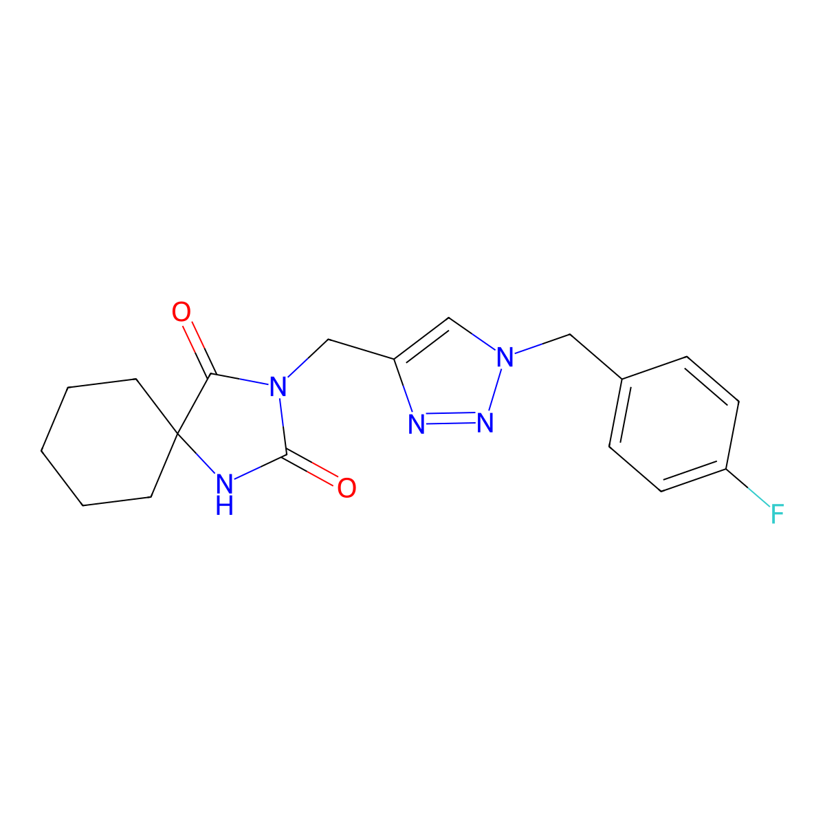 3-({1-[(4-fluorophenyl)methyl]-1H-1,2,3-triazol-4-yl}methyl)-1,3-diazaspiro[4.5]decane-2,4-dione molecular structure, CAS 2770610-20-1