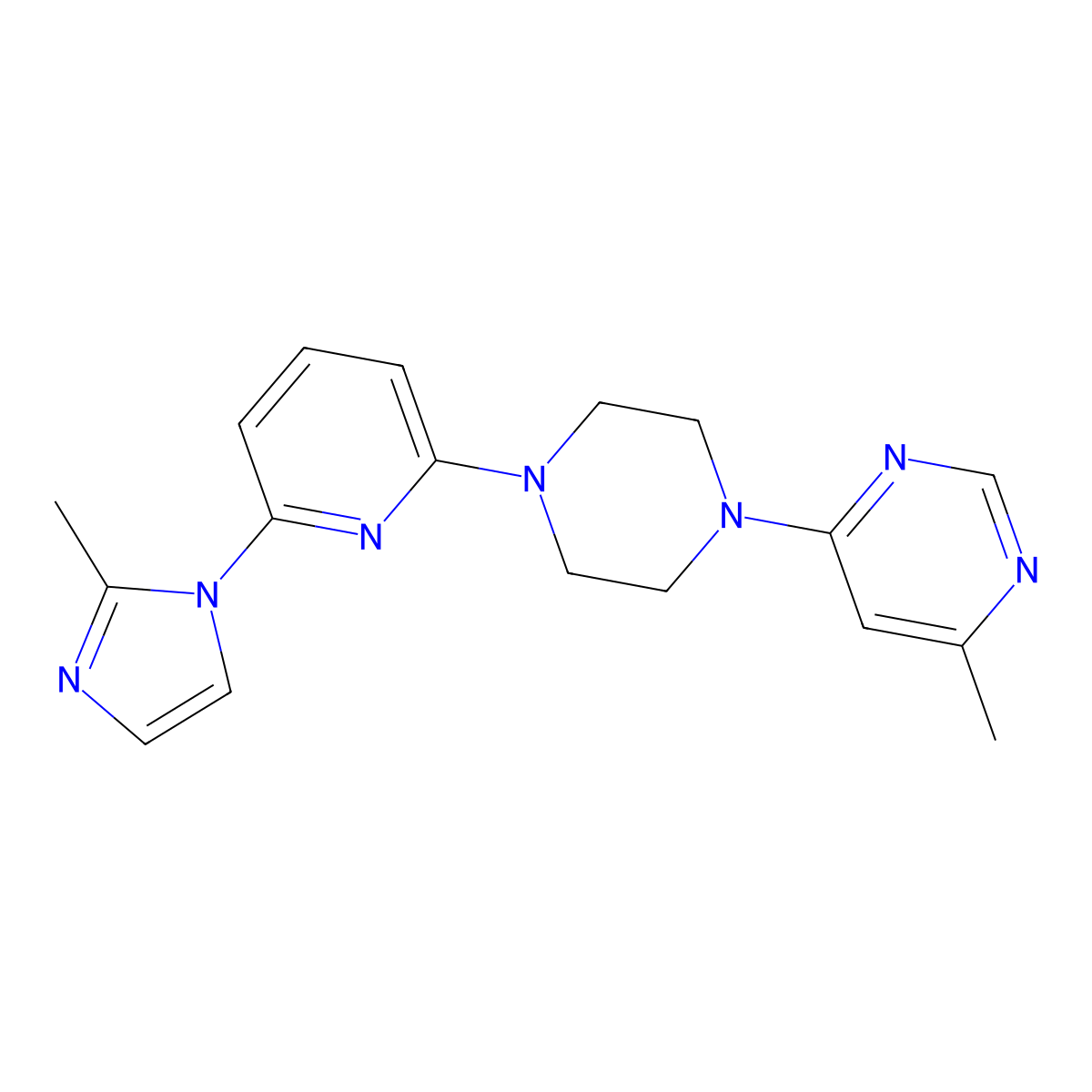 4-methyl-6-{4-[6-(2-methyl-1H-imidazol-1-yl)pyridin-2-yl]piperazin-1-yl}pyrimidine molecular structure, CAS 2770610-24-5