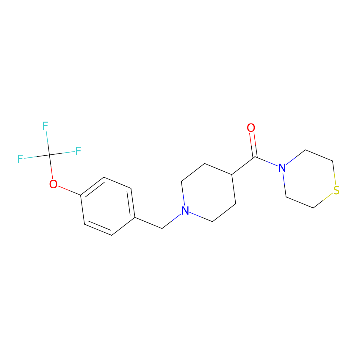 4-(1-{[4-(Trifluoromethoxy)phenyl]methyl}piperidine-4-carbonyl)thiomorpholine molecular structure, CAS 2770610-25-6