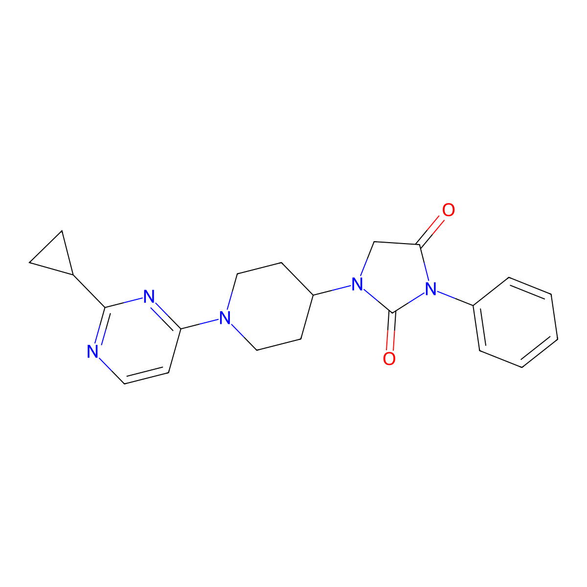 1-[1-(2-Cyclopropylpyrimidin-4-yl)piperidin-4-yl]-3-phenylimidazolidine-2,4-dione molecular structure, CAS 2770610-30-3