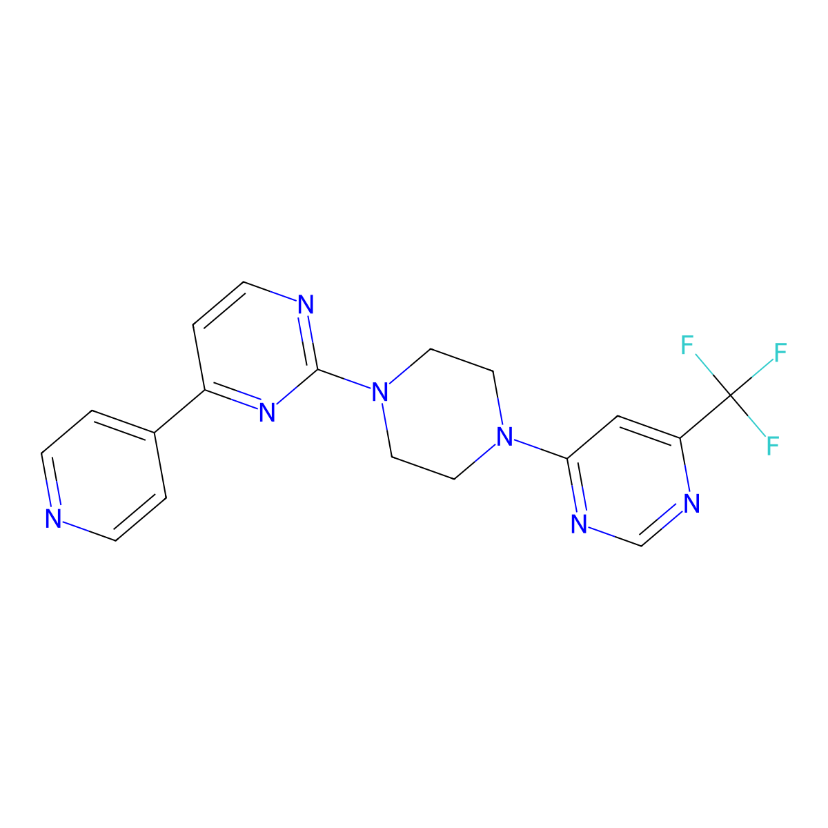 4-(Pyridin-4-yl)-2-{4-[6-(trifluoromethyl)pyrimidin-4-yl]piperazin-1-yl}pyrimidine molecular structure, CAS 2770610-31-4