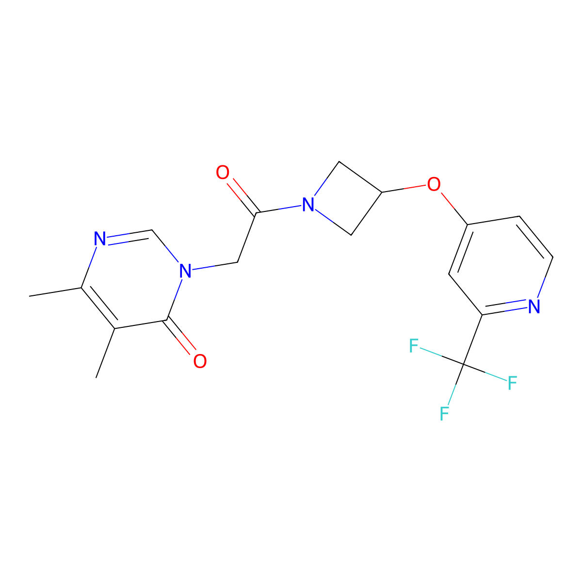 5,6-Dimethyl-3-[2-oxo-2-(3-{[2-(trifluoromethyl)pyridin-4-yl]oxy}azetidin-1-yl)ethyl]-3,4-dihydropyrimidin-4-one molecular structure, CAS 2770610-36-9