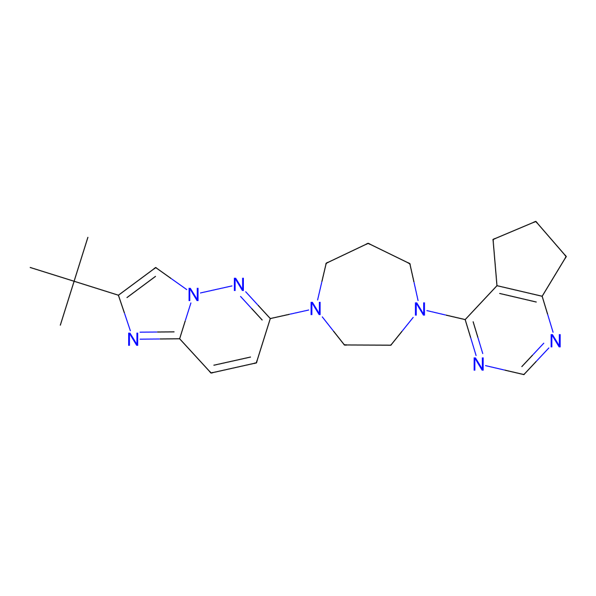 1-{2-tert-butylimidazo[1,2-b]pyridazin-6-yl}-4-{5H,6H,7H-cyclopenta[d]pyrimidin-4-yl}-1,4-diazepane molecular structure, CAS 2770610-37-0
