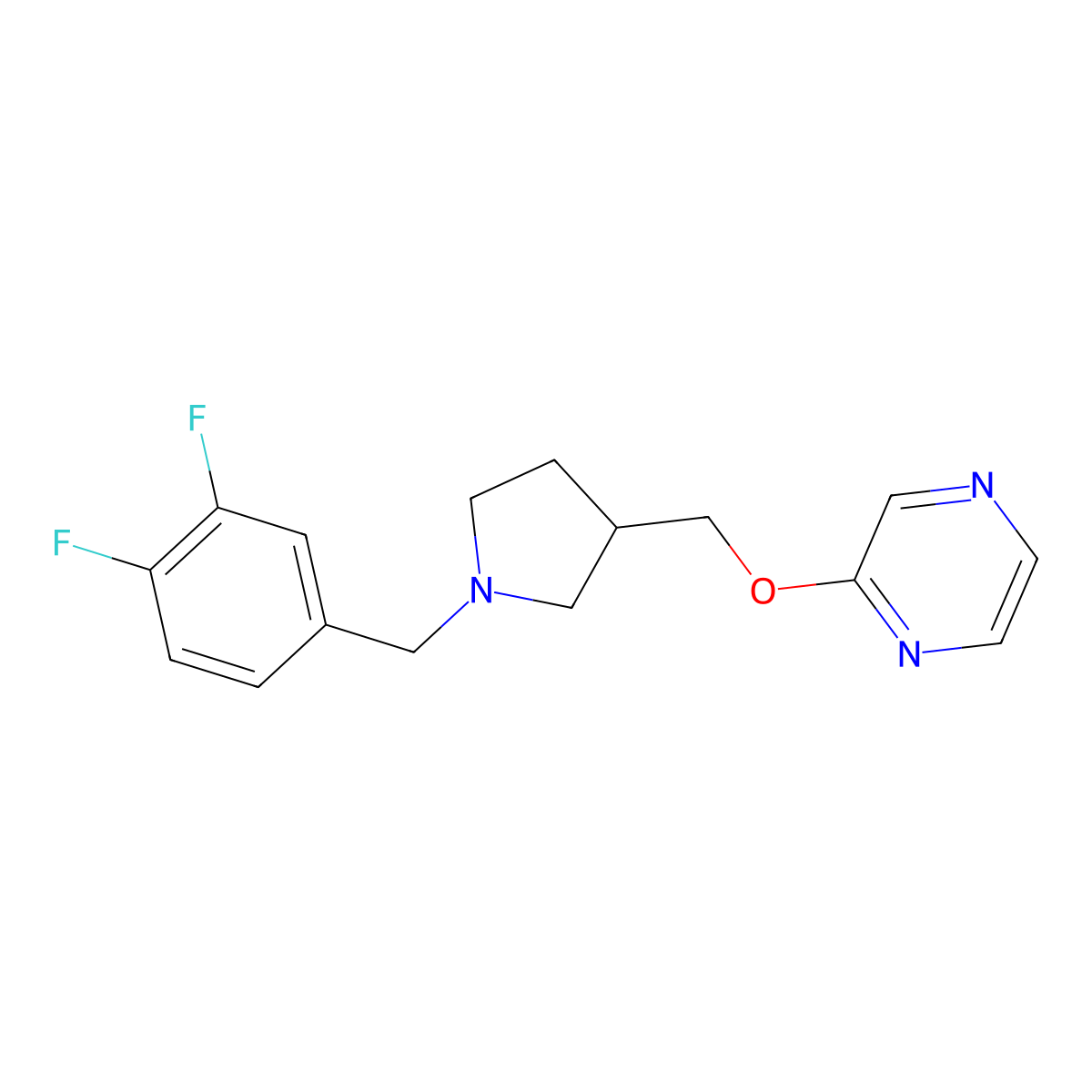 2-({1-[(3,4-Difluorophenyl)methyl]pyrrolidin-3-yl}methoxy)pyrazine molecular structure, CAS 2770610-38-1