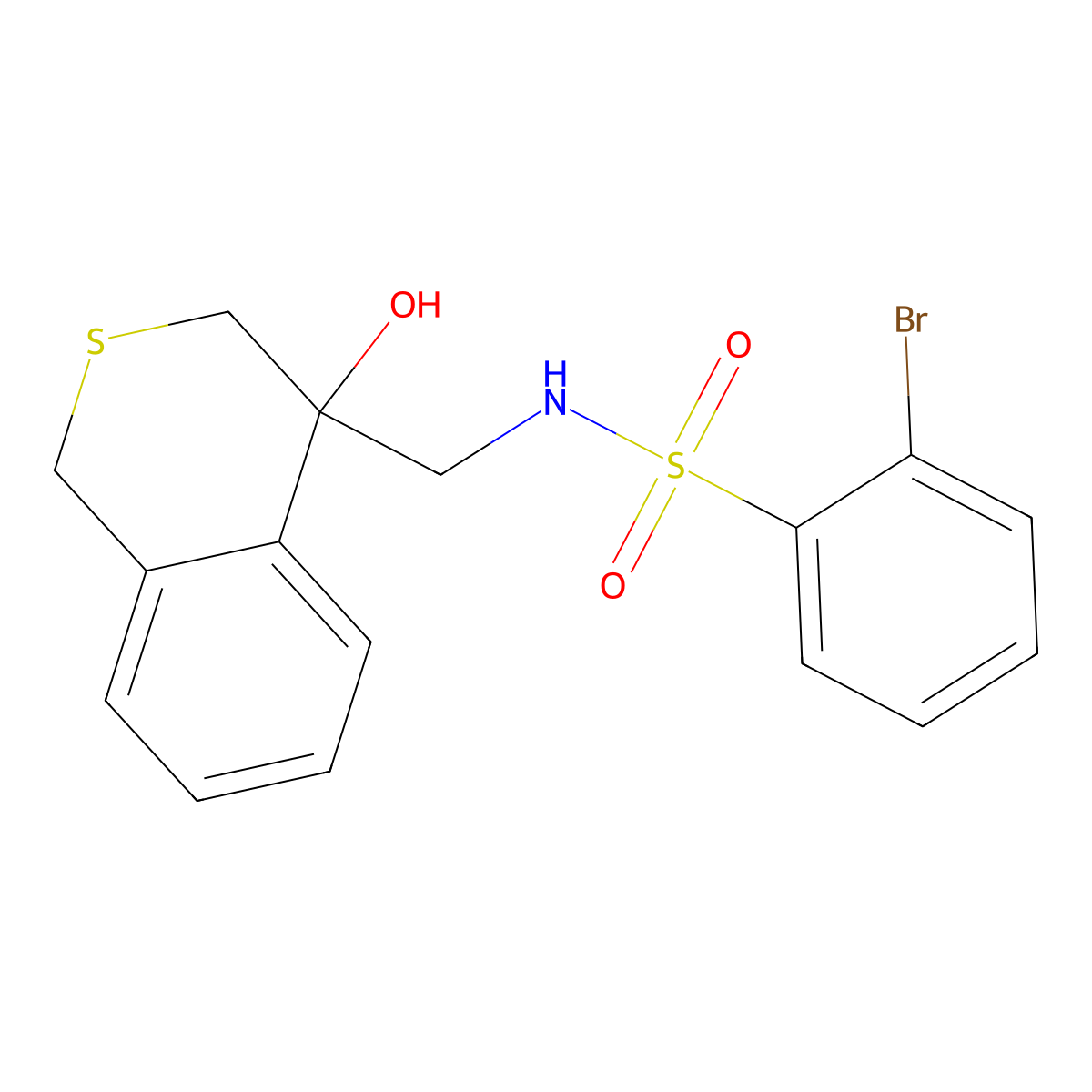 2-bromo-N-[(4-hydroxy-3,4-dihydro-1H-2-benzothiopyran-4-yl)methyl]benzene-1-sulfonamide molecular structure, CAS 2770610-45-0