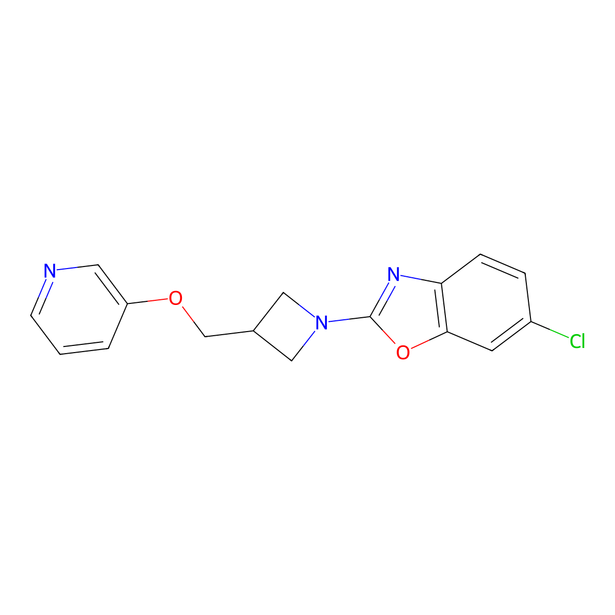6-Chloro-2-{3-[(pyridin-3-yloxy)methyl]azetidin-1-yl}-1,3-benzoxazole molecular structure, CAS 2770610-53-0