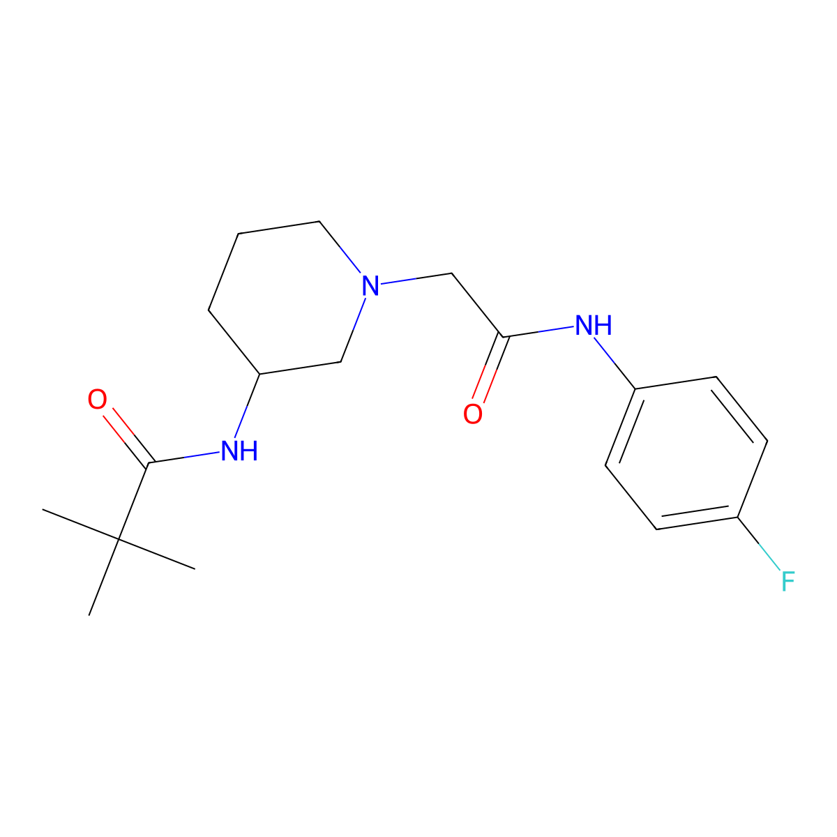 N-(1-{[(4-fluorophenyl)carbamoyl]methyl}piperidin-3-yl)-2,2-dimethylpropanamide molecular structure, CAS 2770610-55-2