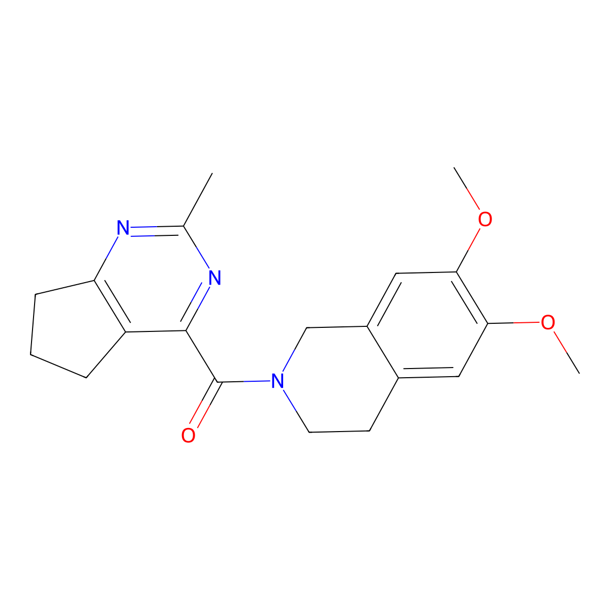 6,7-dimethoxy-2-{2-methyl-5H,6H,7H-cyclopenta[d]pyrimidine-4-carbonyl}-1,2,3,4-tetrahydroisoquinoline molecular structure, CAS 2770610-56-3