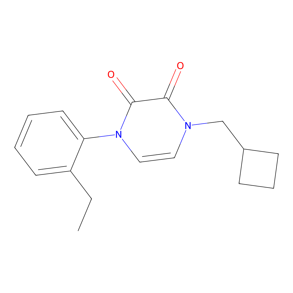 1-(Cyclobutylmethyl)-4-(2-ethylphenyl)-1,2,3,4-tetrahydropyrazine-2,3-dione molecular structure, CAS 2770610-59-6