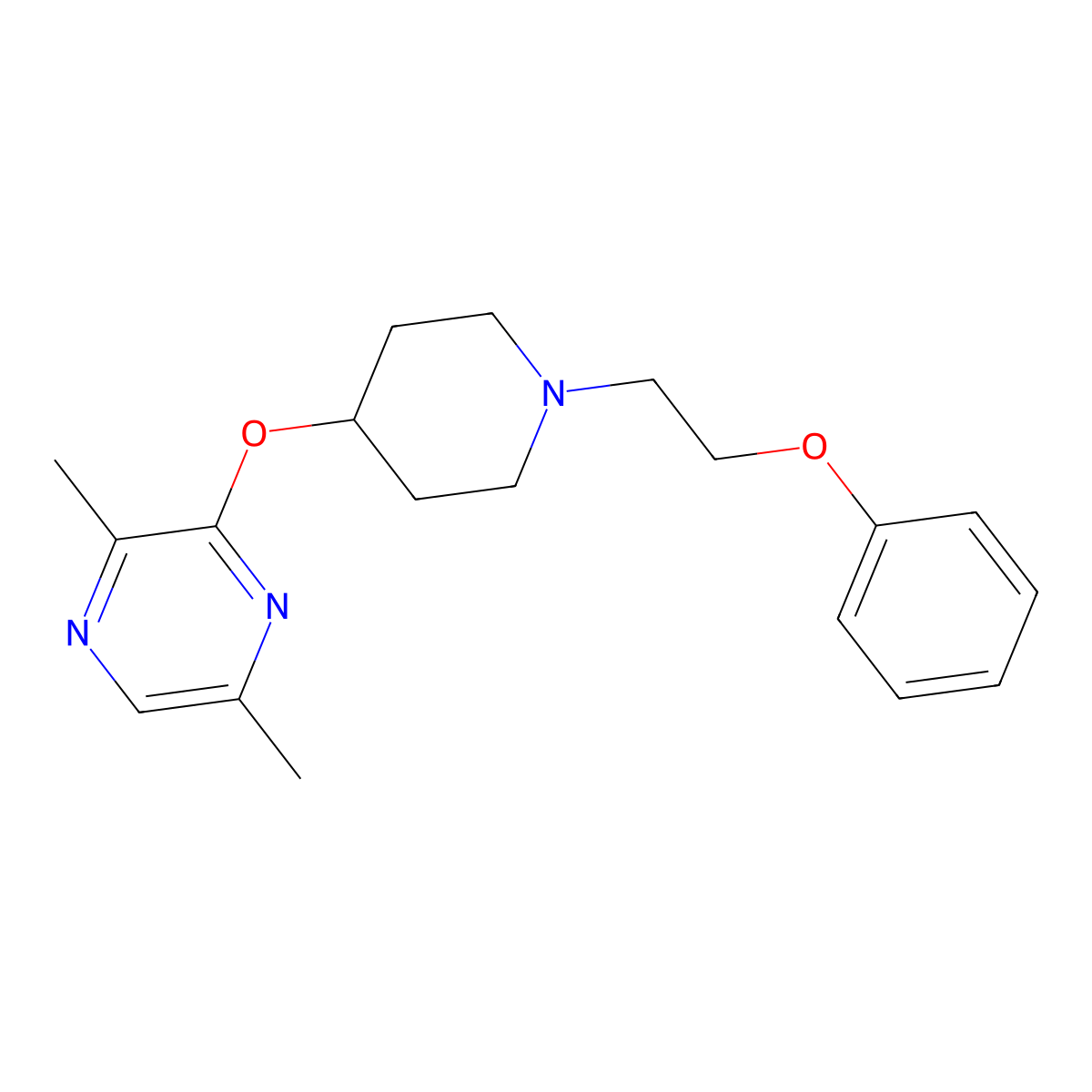 2,5-Dimethyl-3-{[1-(2-phenoxyethyl)piperidin-4-yl]oxy}pyrazine molecular structure, CAS 2770610-60-9