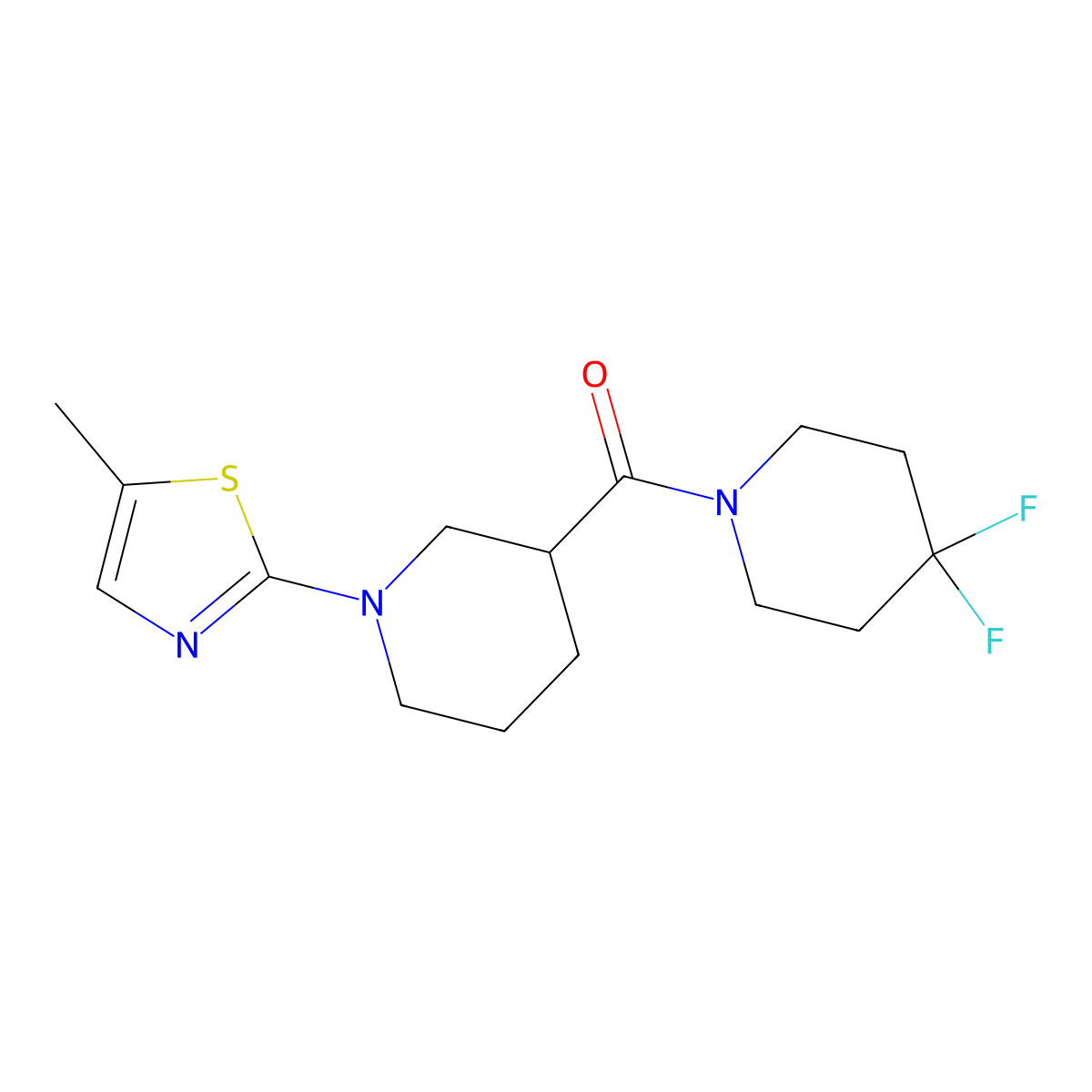 3-(4,4-Difluoropiperidine-1-carbonyl)-1-(5-methyl-1,3-thiazol-2-yl)piperidine molecular structure, CAS 2770610-63-2