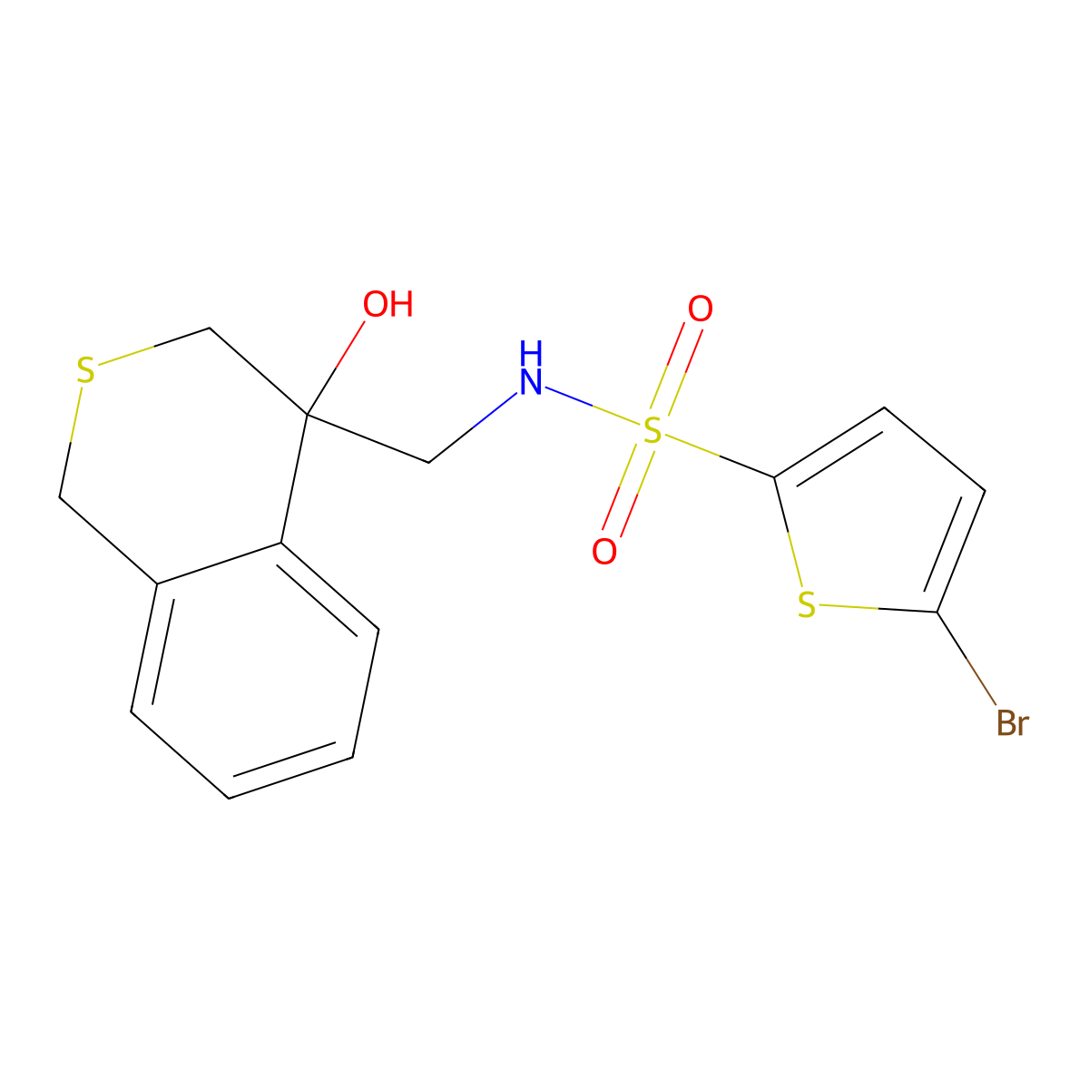5-bromo-N-[(4-hydroxy-3,4-dihydro-1H-2-benzothiopyran-4-yl)methyl]thiophene-2-sulfonamide molecular structure, CAS 2770610-68-7