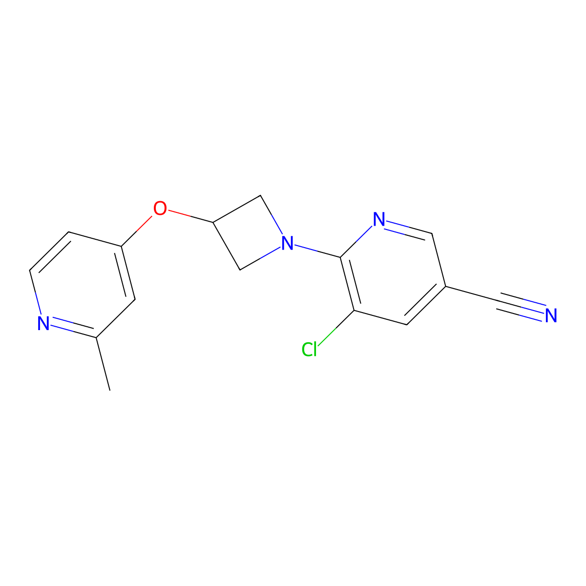 5-Chloro-6-{3-[(2-methylpyridin-4-yl)oxy]azetidin-1-yl}pyridine-3-carbonitrile molecular structure, CAS 2770610-69-8