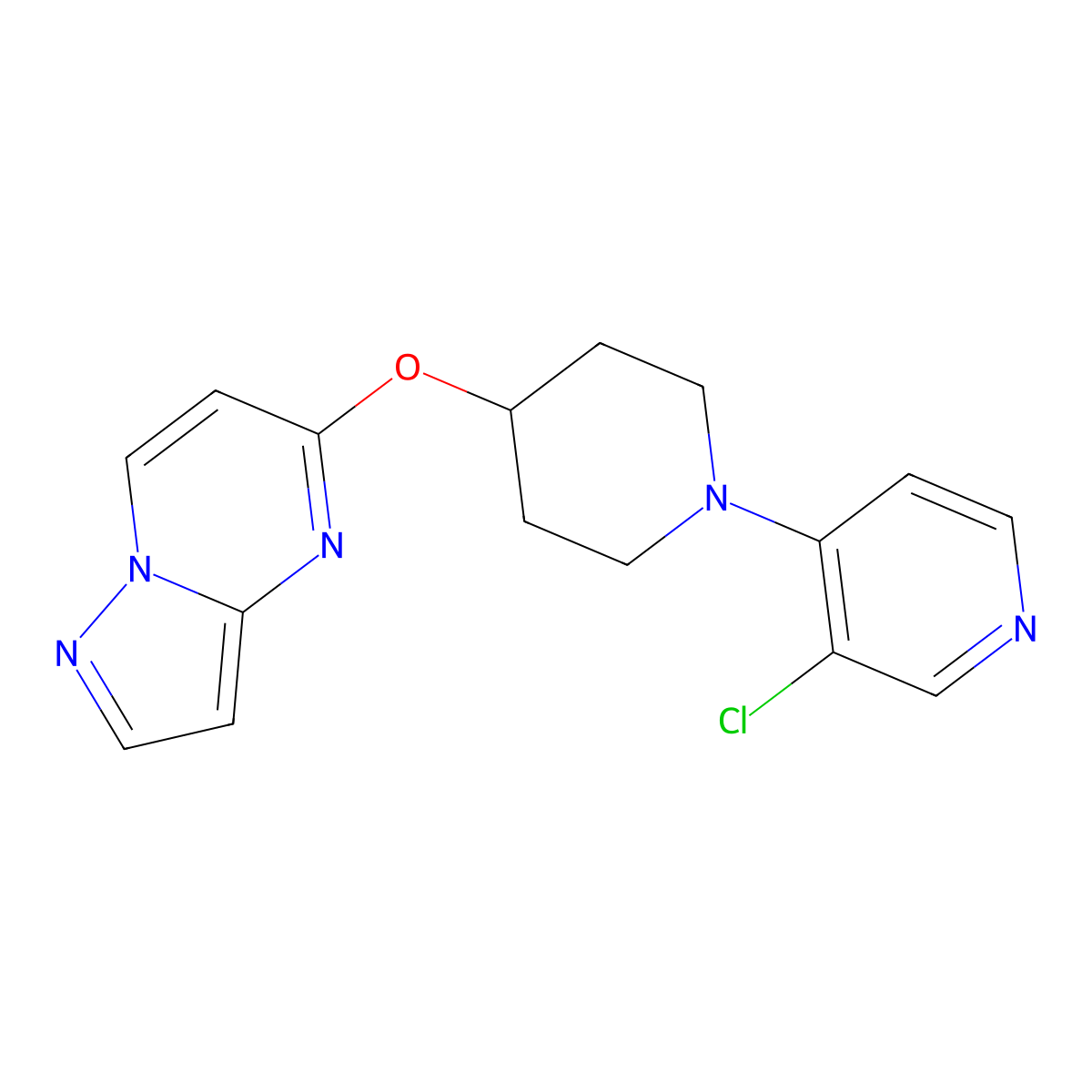 3-Chloro-4-(4-{pyrazolo[1,5-a]pyrimidin-5-yloxy}piperidin-1-yl)pyridine molecular structure, CAS 2770610-79-0