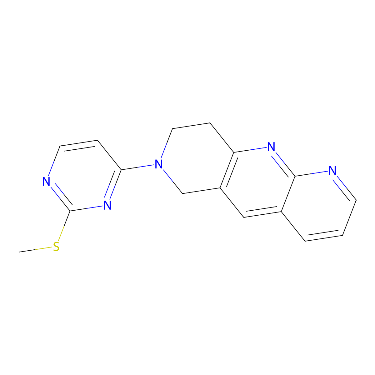 2-(methylsulfanyl)-4-{6H,7H,8H,9H-pyrido[2,3-b]1,6-naphthyridin-7-yl}pyrimidine molecular structure, CAS 2770610-81-4